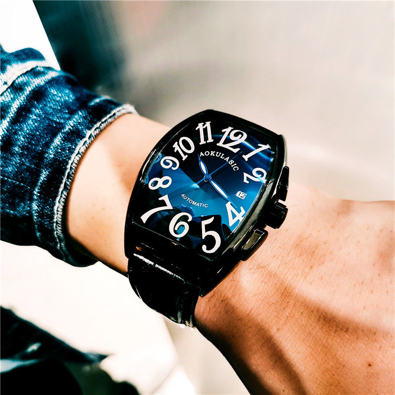 Luxury Watch Value - Luxurious Men's Mechanical Watch, Barrel-Shaped Skeleton