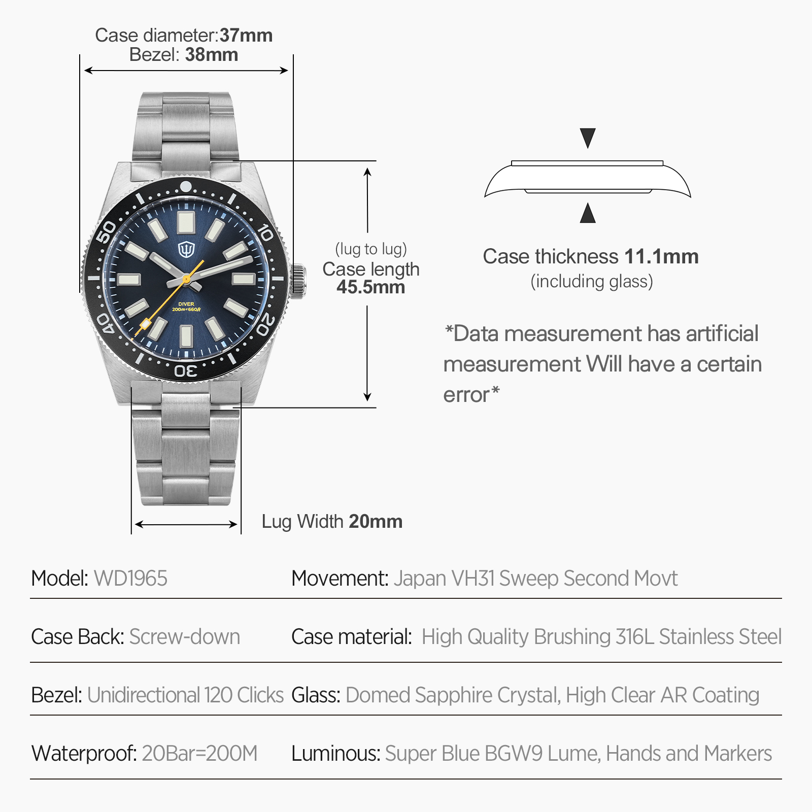 Watchdives 37Mm WD1965 V2 Man  - Luxury Watch And Bracelet review and price